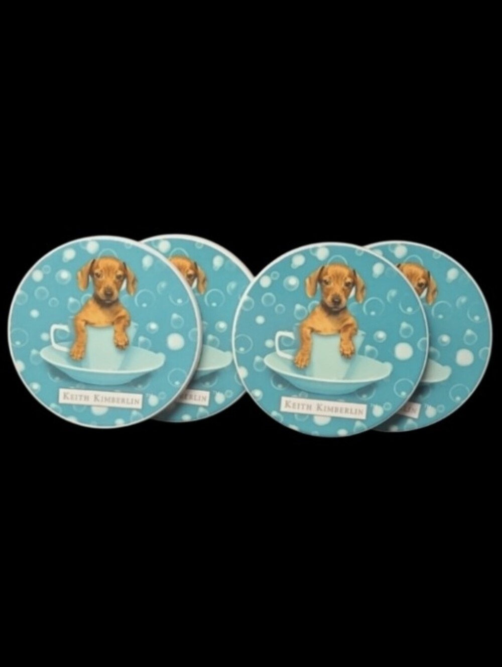 Set Of 4 - Keith Kimberlin Dachshund Puppy Coasters Set